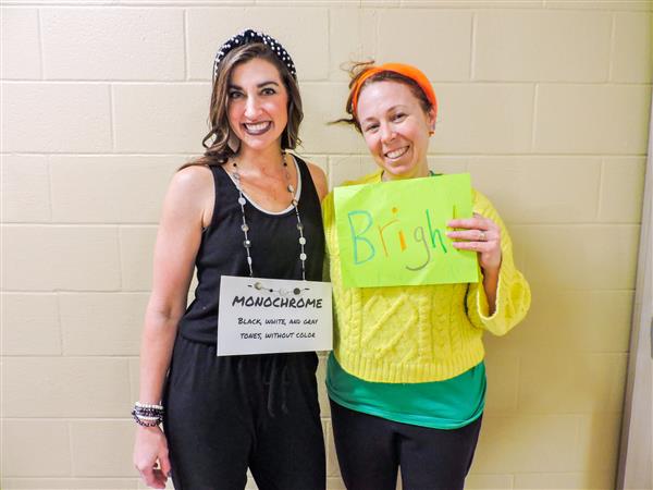 Students and teachers dressing up for a vocabulary parade. 